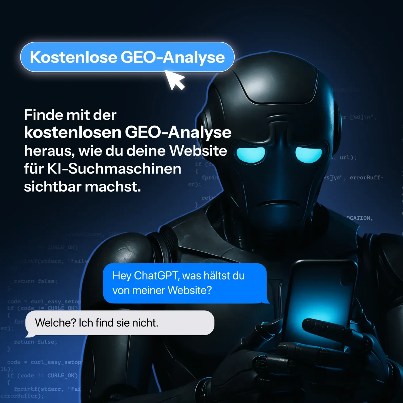 Werbeanzeige für die kostenlose GEO-Analyse von PlusPublish: Website-Sichtbarkeit in KI-Suchmaschinen wie ChatGPT prüfen