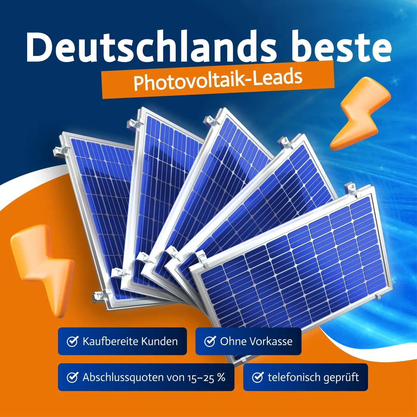 Werbeanzeige „Deutschlands beste Photovoltaik-Leads“ mit Solarpanel-Motiv